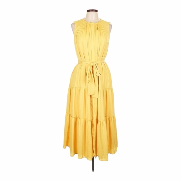 NWT! KOBI HALPERIN Custard Scottie Belted Tiered Midi Dress. Size Large. - Picture 3 of 14
